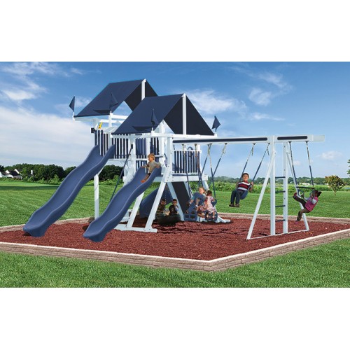 blue and white swing set