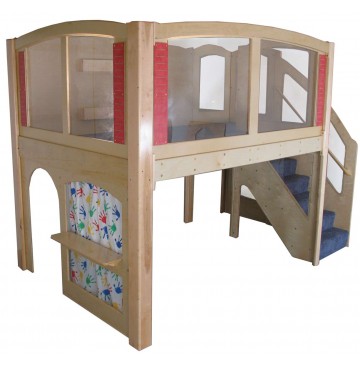 Strictly For Kids Mainstream Explorer 25 Preschool Wave Loft with Recessed Steps on the Right, Beige Carpeting (shown with Blue), 11' wide x 6'6'' deep x 94'' high, 52''h platform - sf5025r_expl25loftrghtbl-360x365.jpg