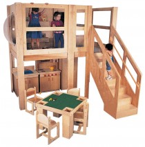 Strictly For Kids Mainstream Explorer 5 Expanded School Age Loft, Steps on right, Beige MagiCarpet, 120''w x 60''d x 60''h deck (Preschool version shown; loft only - furniture not included)